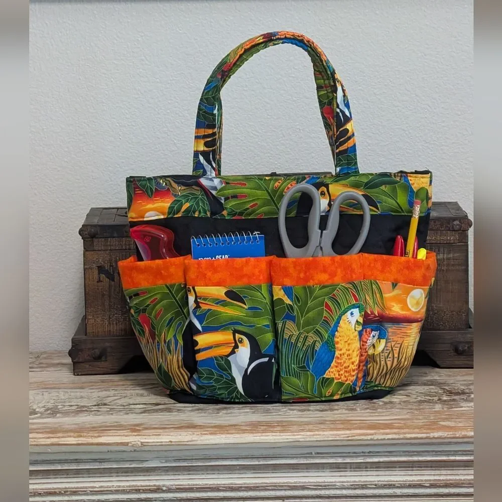 Hand Crafted Tropical Bird Print Women's Bingo/Organizer Tote